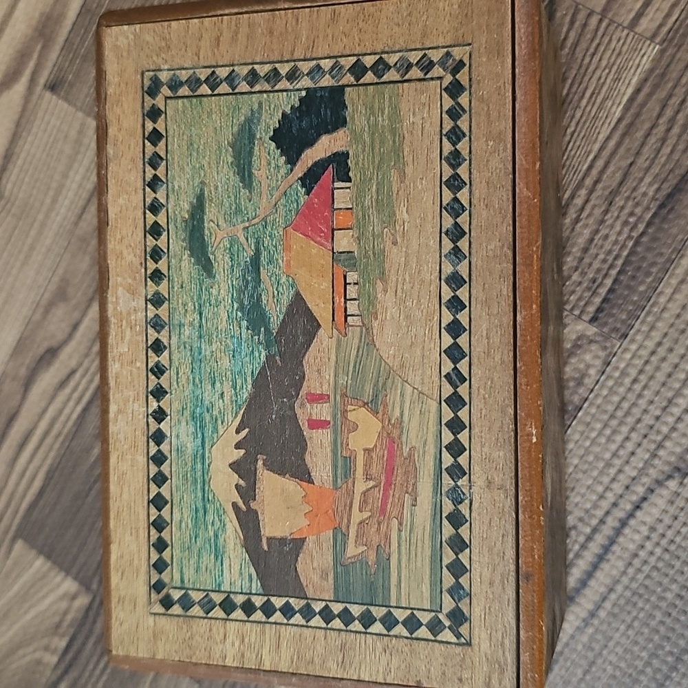 Wooden Box with Colorful Landscape Design